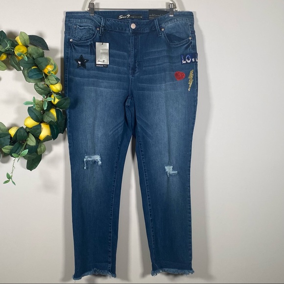 SEVEN7 women’s mid rise slim straight sequin iron on patches jeans plus size 20W - Picture 6 of 7